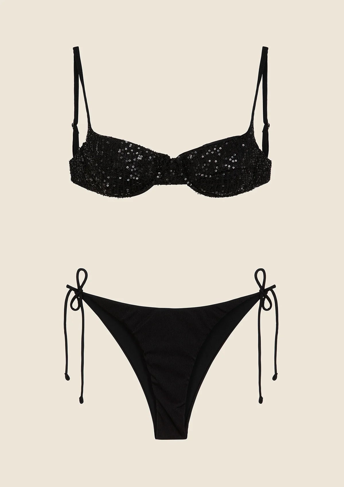 Bikini Donna F**K Reggiseno con Ferretto e Slip Americano Regolabile Nero