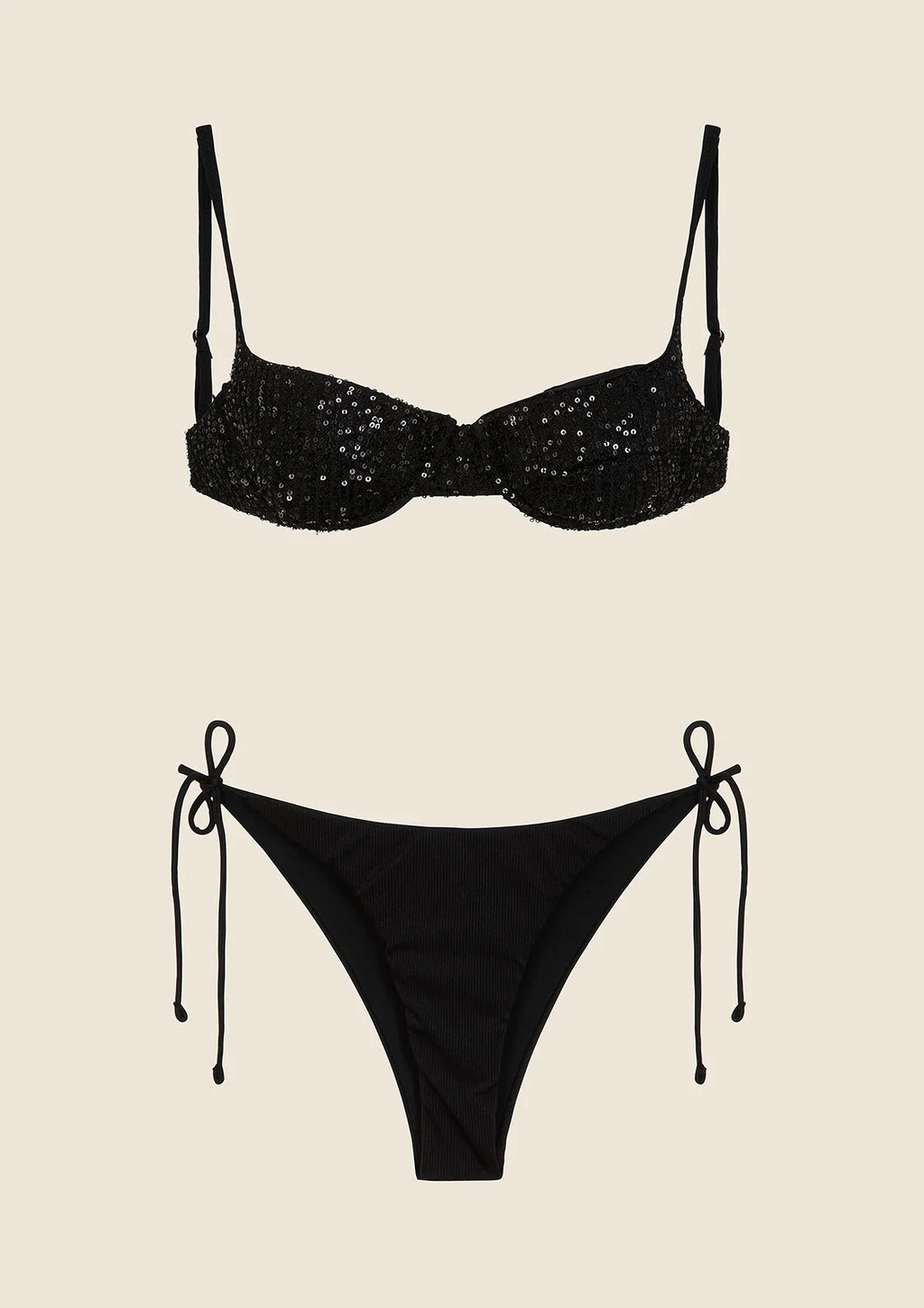 Bikini Donna F**K Reggiseno con Ferretto e Slip Americano Regolabile Nero